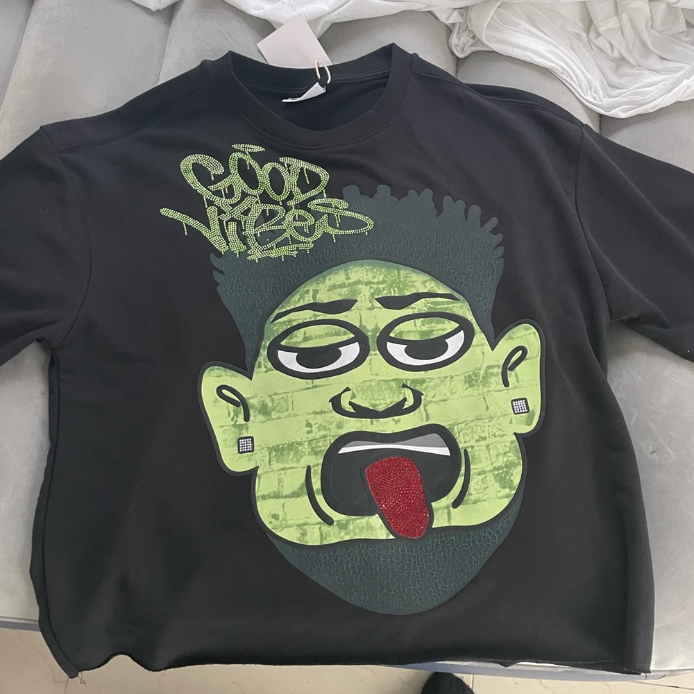 Graphic Black T-Shirt with Green and Red Design